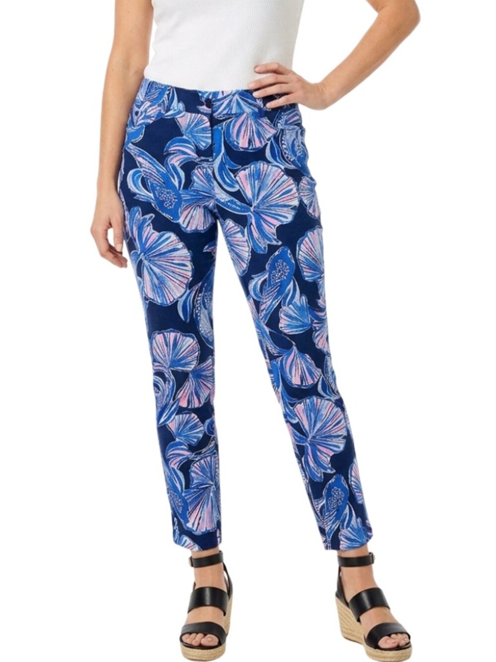 Lilly Pulitzer Kelly Reel Life Pattern Skinny Ankle Pant Cotton Blend